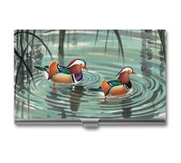 FHESDCW Chinese Style Mandarin Ducks Business Card Holder for Men & Women, Professional Card Case with Buckle Style Shut, Compact And Portable Metal Case for Office Workers, style, One Size, Classic
