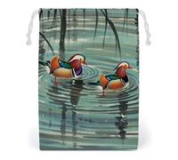 FHESDCW Chinese Style Mandarin Ducks Drawstring Bag Canvas, Reusable Travel Jewelry Pouches, Washable Storage Bags for Gift, Candy, Cosmetics 20 * 25cm