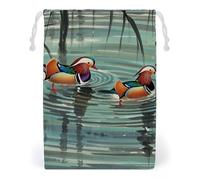 FHESDCW Chinese Style Mandarin Ducks Drawstring Bag Canvas, Reusable Travel Jewelry Pouches, Washable Storage Bags for Gift, Candy, Cosmetics 12 * 18cm
