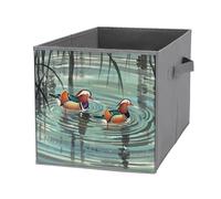 FHESDCW Chinese Style Mandarin Ducks Foldable Storage Box with Handles, Durable Oxford Storage Cubes, 1PCS Collapsible Closet Organizer for Home, Shelf, Office, Travel