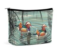 FHESDCW Chinese Style Mandarin Ducks Makeup Bag for Women PU Leather Waterproof Cosmetic Bag with Zipper Portable Travel Makeup Organizer