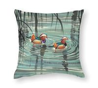 FHESDCW Chinese Style Mandarin Ducks Pillow Cover, Soft Pillow Covers - Hidden Zipper Closure, Standard Square 16"x16" Pillowcases, Decorative Cushion Cases for Couch, Sofa, Outdoor