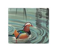 FHESDCW Chinese Style Mandarin Ducks Wallet Elegant Leather Wallets with ID Window & 2 Card Slots, Slim Bifold Wallet for Men Women