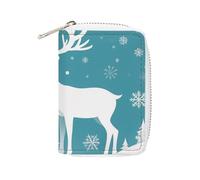 FHESDCW Christmas Deer And Snowflakes Card Holder for Men Women, Leather Credit Card Holder with 20 Card Slots Small Purse with Zipper