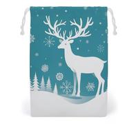 FHESDCW Christmas Deer And Snowflakes Drawstring Bag Canvas, Reusable Travel Jewelry Pouches, Washable Storage Bags for Gift, Candy, Cosmetics 20 * 25cm