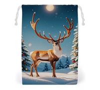 FHESDCW Christmas Deer Snow Tree Drawstring Bag Canvas, Reusable Travel Jewelry Pouches, Washable Storage Bags for Gift, Candy, Cosmetics 12 * 18cm