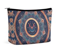 FHESDCW Circular Floral Fragments Makeup Bag for Women PU Leather Waterproof Cosmetic Bag with Zipper Portable Travel Makeup Organizer