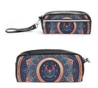 FHESDCW Circular Floral Fragments Pencil Case Large Capacity with Zipper, Hanging Water Proof Cosmetic Bag for Travel, Vintage Leather Pencil Pouch for Women Men