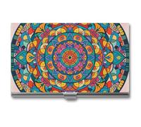 FHESDCW Circular Mandala Business Card Holder for Men & Women, Professional Card Case with Buckle Style Shut, Compact And Portable Metal Case for Office Workers, style, One Size, Classic