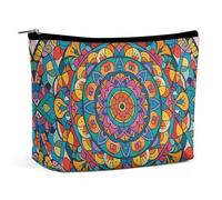 FHESDCW Circular Mandala Makeup Bag for Women PU Leather Waterproof Cosmetic Bag with Zipper Portable Travel Makeup Organizer