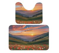 FHESDCW Cloud Garden at Sunset Bathroom Rugs Set 2 Piece - Super Soft Coral Fleece Bath Rug & U-Shaped Toilet Mat Non-Slip Absorbent Floor Mat for Bathroom, Living Room, Bedroom 19.7"x31.5"