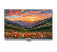 FHESDCW Cloud Garden at Sunset Business Card Holder for Men & Women, Professional Card Case with Buckle Style Shut, Compact And Portable Metal Case for Office Workers, style, One Size, Classic