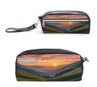FHESDCW Cloud Garden at Sunset Pencil Case Large Capacity with Zipper, Hanging Water Proof Cosmetic Bag for Travel, Vintage Leather Pencil Pouch for Women Men