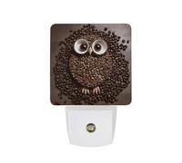 FHESDCW Coffee Bean Owl Night Lights Plug Into Wall, LED Nightlights Auto On/Off Dusk to Dawn Sensor, Energy Efficient Night Lamp Soft Glow for Hallway Bedroom Bathroom Kitchen, 0.5W