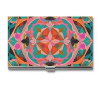 FHESDCW Colorful Bohemian Patterns Business Card Holder for Men & Women, Professional Card Case with Buckle Style Shut, Compact And Portable Metal Case for Office Workers, style, One Size, Classic