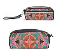 FHESDCW Colorful Bohemian Patterns Pencil Case Large Capacity with Zipper, Hanging Water Proof Cosmetic Bag for Travel, Vintage Leather Pencil Pouch for Women Men