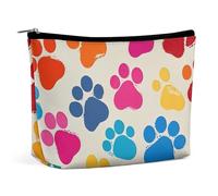 FHESDCW Colorful Dog Paw Makeup Bag for Women PU Leather Waterproof Cosmetic Bag with Zipper Portable Travel Makeup Organizer