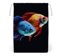 FHESDCW Colorful Fish Drawstring Bag Canvas, Reusable Travel Jewelry Pouches, Washable Storage Bags for Gift, Candy, Cosmetics 20 * 25cm