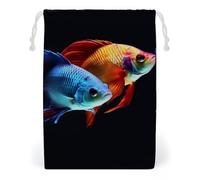 FHESDCW Colorful Fish Drawstring Bag Canvas, Reusable Travel Jewelry Pouches, Washable Storage Bags for Gift, Candy, Cosmetics 12 * 18cm