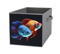 FHESDCW Colorful Fish Foldable Storage Box with Handles, Durable Oxford Storage Cubes, 1PCS Collapsible Closet Organizer for Home, Shelf, Office, Travel