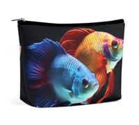 FHESDCW Colorful Fish Makeup Bag for Women PU Leather Waterproof Cosmetic Bag with Zipper Portable Travel Makeup Organizer