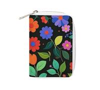 FHESDCW Colorful Flowers And Leaves Card Holder for Men Women, Leather Credit Card Holder with 20 Card Slots Small Purse with Zipper