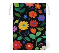 FHESDCW Colorful Flowers And Leaves Drawstring Bag Canvas, Reusable Travel Jewelry Pouches, Washable Storage Bags for Gift, Candy, Cosmetics 12 * 18cm