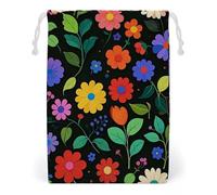 FHESDCW Colorful Flowers And Leaves Drawstring Bag Canvas, Reusable Travel Jewelry Pouches, Washable Storage Bags for Gift, Candy, Cosmetics 20 * 25cm