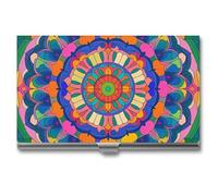 FHESDCW Colorful Mandala Business Card Holder for Men & Women, Professional Card Case with Buckle Style Shut, Compact And Portable Metal Case for Office Workers, style, One Size, Classic