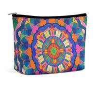 FHESDCW Colorful Mandala Makeup Bag for Women PU Leather Waterproof Cosmetic Bag with Zipper Portable Travel Makeup Organizer