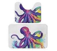 FHESDCW Colorful Octopus Bathroom Rugs Set 2 Piece - Super Soft Coral Fleece Bath Rug & U-Shaped Toilet Mat Non-Slip Absorbent Floor Mat for Bathroom, Living Room, Bedroom 19.7"x31.5"