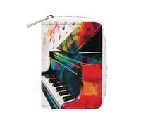 FHESDCW Colorful Piano Keyboard Music Leather Card Bag Credit Card Holder Zipper Wallet With 20 Card Slots Slim Wallet Debit Card Protector Organizer Case, style, 16x11.5cm