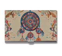 FHESDCW Colorful Retro Tribe Dream Catcher Business Card Holder for Men & Women, Professional Card Case with Buckle Style Shut, Compact And Portable Metal Case for Office Workers, style, One Size