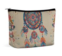 FHESDCW Colorful Retro Tribe Dream Catcher Makeup Bag for Women PU Leather Waterproof Cosmetic Bag with Zipper Portable Travel Makeup Organizer