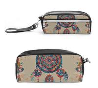FHESDCW Colorful Retro Tribe Dream Catcher Pencil Case Large Capacity with Zipper, Hanging Water Proof Cosmetic Bag for Travel, Vintage Leather Pencil Pouch for Women Men
