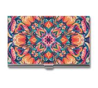 FHESDCW Colorful Symmetrical Pattern Business Card Holder for Men & Women, Professional Card Case with Buckle Style Shut, Compact And Portable Metal Case for Office Workers, style, One Size, Classic