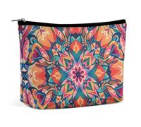 FHESDCW Colorful Symmetrical Pattern Makeup Bag for Women PU Leather Waterproof Cosmetic Bag with Zipper Portable Travel Makeup Organizer
