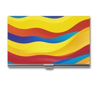 FHESDCW Colorful Waves Business Card Holder for Men & Women, Professional Card Case with Buckle Style Shut, Compact And Portable Metal Case for Office Workers, style, One Size, Classic