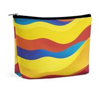 FHESDCW Colorful Waves Makeup Bag for Women PU Leather Waterproof Cosmetic Bag with Zipper Portable Travel Makeup Organizer