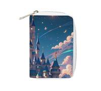 FHESDCW Cool Aesthetic Castle Card Holder for Men Women, Leather Credit Card Holder with 20 Card Slots Small Purse with Zipper