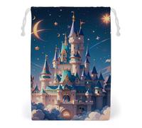 FHESDCW Cool Aesthetic Castle Drawstring Bag Canvas, Reusable Travel Jewelry Pouches, Washable Storage Bags for Gift, Candy, Cosmetics 12 * 18cm