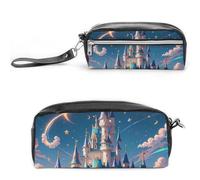 FHESDCW Cool Aesthetic Castle Pencil Case Large Capacity with Zipper, Hanging Water Proof Cosmetic Bag for Travel, Vintage Leather Pencil Pouch for Women Men