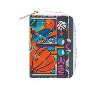 FHESDCW Cool Basketball Theme Card Holder for Men Women, Leather Credit Card Holder with 20 Card Slots Small Purse with Zipper