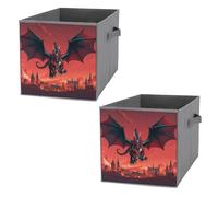FHESDCW Cool Red Black Dragon Foldable Storage Box with Handles, Durable Oxford Storage Cubes, 2PCS Collapsible Closet Organizer for Home, Shelf, Office, Travel