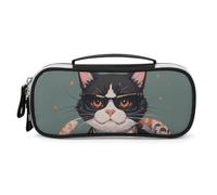 FHESDCW Cool Rich Gangster Boss Cat Pencil Case with Zipper - Large Capacity, Portable Small Cosmetic Bag for Travel, Vintage PU Leather Pencil Pouch for Women Men