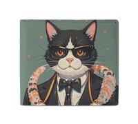 FHESDCW Cool Rich Gangster Boss Cat Wallet Elegant Leather Wallets with ID Window & 2 Card Slots, Slim Bifold Wallet for Men Women