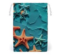 FHESDCW Coral And Starfish Drawstring Bag Canvas, Reusable Travel Jewelry Pouches, Washable Storage Bags for Gift, Candy, Cosmetics 20 * 25cm