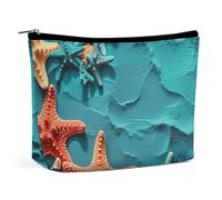 FHESDCW Coral And Starfish Makeup Bag for Women PU Leather Waterproof Cosmetic Bag with Zipper Portable Travel Makeup Organizer
