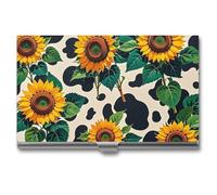 FHESDCW Cow Patterned Sunflower Business Card Holder for Men & Women, Professional Card Case with Buckle Style Shut, Compact And Portable Metal Case for Office Workers, style, One Size, Classic