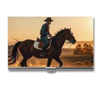 FHESDCW Cowboys Riding Horses Business Card Holder for Men & Women, Professional Card Case with Buckle Style Shut, Compact And Portable Metal Case for Office Workers, style, One Size, Classic